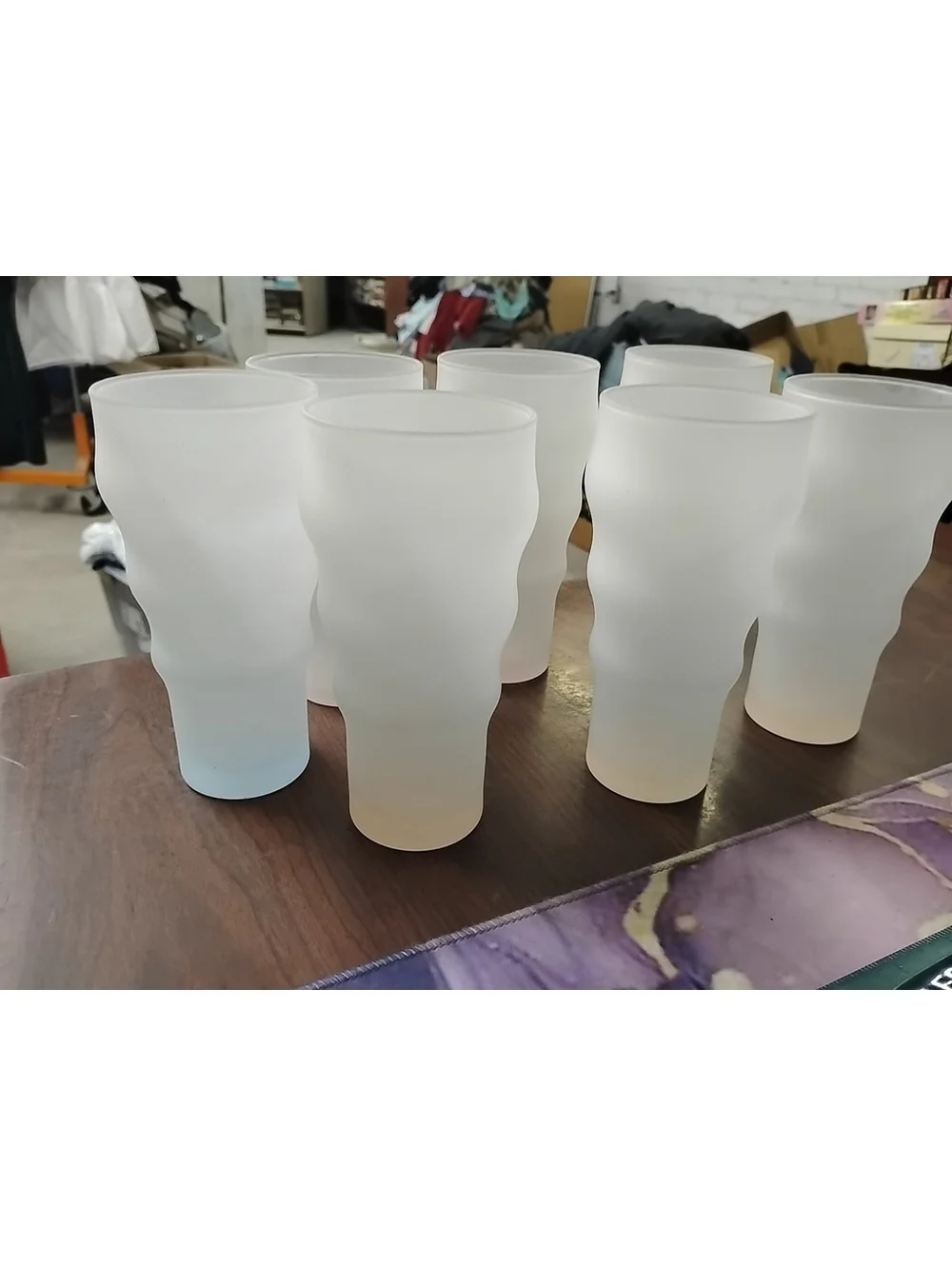 Vintage Frosted Glass Tumblers 7pc ripple Wavy Cocktail